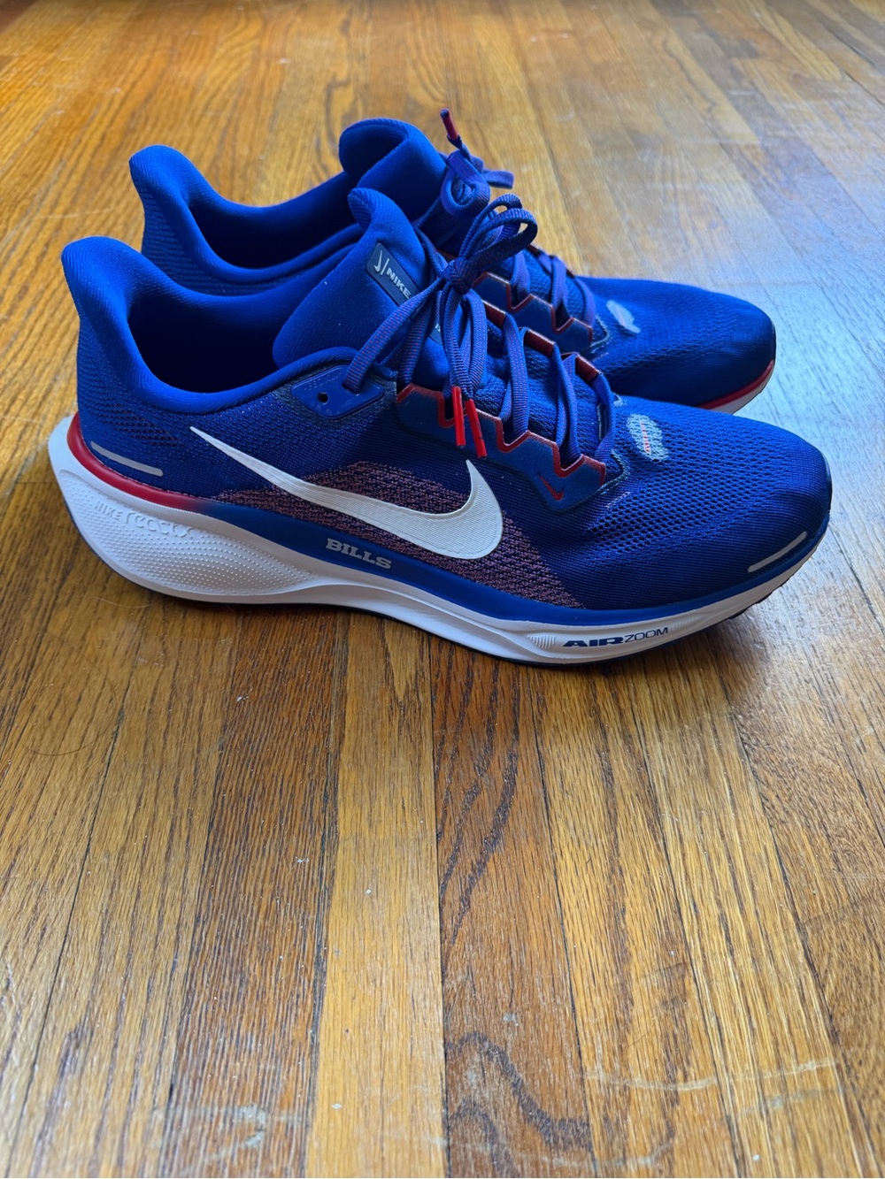 Nike Blue Buffalo Bills Running Shoes with White Swoosh and Red Accents